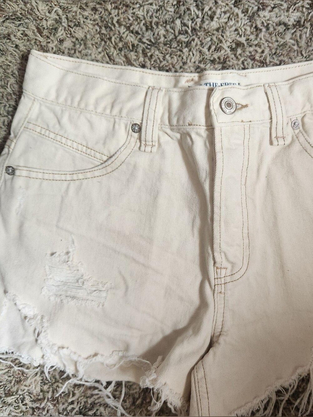 We The Free Cream Distressed Denim Shorts